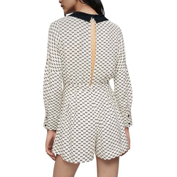 NWT Maje Bow-Print Playsuit Romper Size 38 US M White Black Coquette Retro $375 - Picture 6 of 16